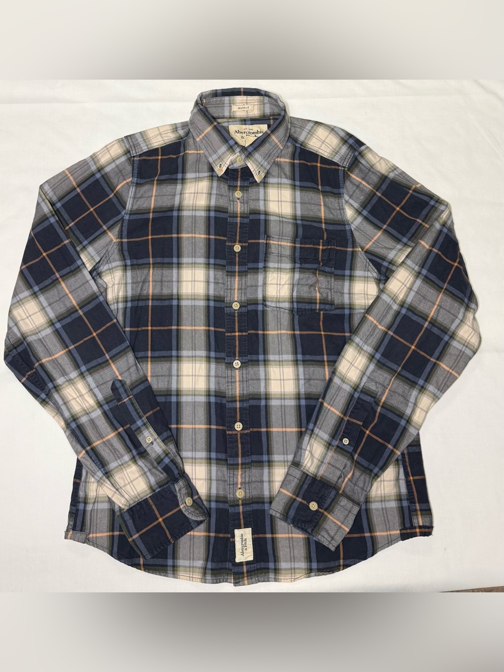 Abercrombie & Fitch Navy Plaid Button-Down Shirt 100% Cotton